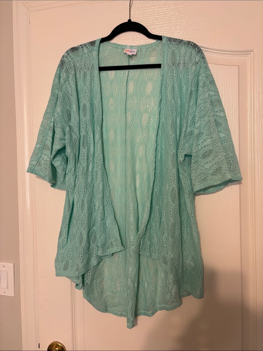 Light Aqua Lace Open-Front Women's Top